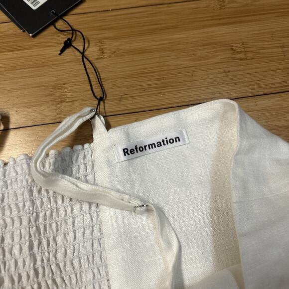 *NEW* REFORMATION Women’s 22W Sun Dress White Linen Button TORI Smocked Pockets - Picture 5 of 9